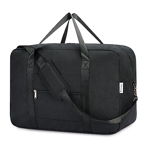 Carry on luaggage 22x14x9 Airlines Approved Foldable Carry on Bag Travel Duffel Packable Duffle Overnight for Women and Men 40L (Black) - color: Black, size: 40L