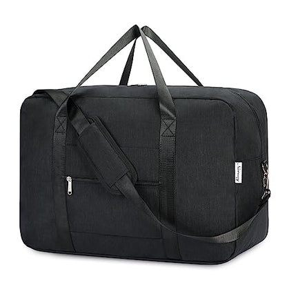 Carry on luaggage 22x14x9 Airlines Approved Foldable Carry on Bag Travel Duffel Packable Duffle Overnight for Women and Men 40L (Black) - color: Black, size: 40L