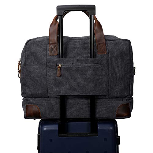 S-ZONE Mens Canvas Travel Duffel Bag Weekend Overnight Bag with Shoes Laptop Compartment 2.0 Version - color: Dark Grey