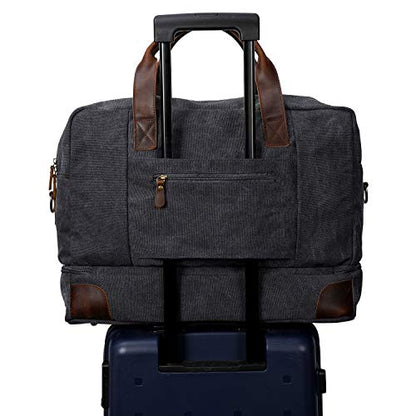 S-ZONE Mens Canvas Travel Duffel Bag Weekend Overnight Bag with Shoes Laptop Compartment 2.0 Version - color: Dark Grey