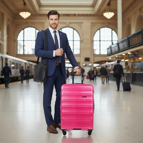 Luggage 25 inch,Expandable 20% Suitcase,w/TSA LOCK - color: Hotpink, size: Checked-Medium 25-Inch