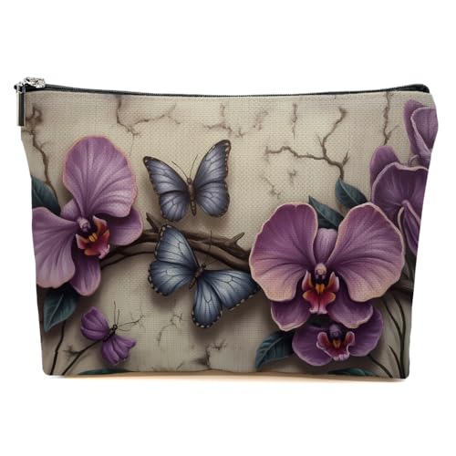 Purple Orchid Makeup Bag, Butterfly Cosmetic Bags Travel Organizer Bag - color: Multicolor 0057