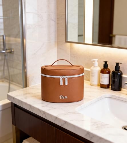 BOYATU Makeup Bag Vanity Case: Vegan Leather Cosmetic Bag for Women - color: 01 Brown