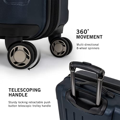 Kenneth Cole REACTION Renegade Luggage Expandable 8-Wheel Spinner Lightweight Hardside Suitcase, Navy Blue, 20-Inch Carry On - color: Navy Blue, size: 20-Inch Carry On
