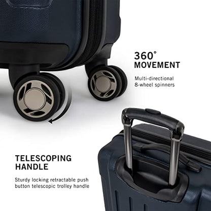 Kenneth Cole REACTION Renegade Luggage Expandable 8-Wheel Spinner Lightweight Hardside Suitcase, Navy Blue, 24-Inch Checked - color: Navy Blue, size: 24-Inch Checked