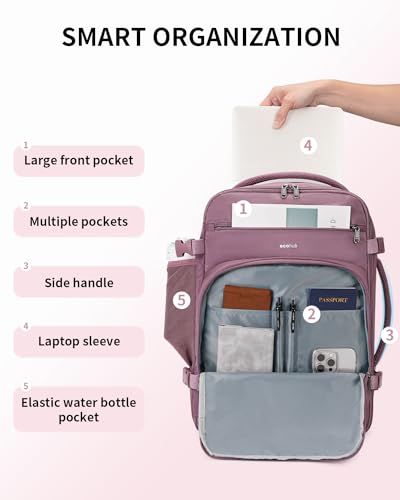 ECOHUB Travel Backpack Airline Approved Under Seat Personal Item Bag - color: Pink-2, size: 18 inch underseat