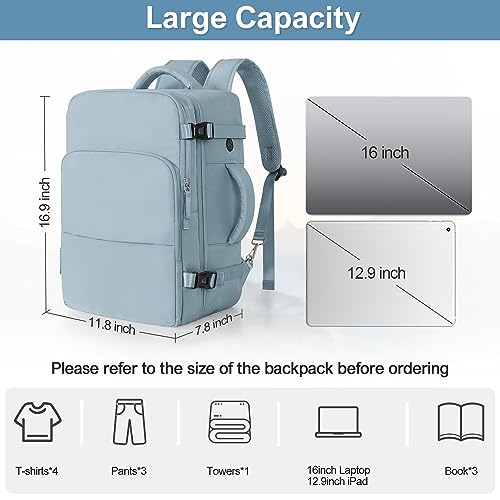 Sinaliy Travel Backpack for Women, Flight Approved Carry On Backpack, College Bag, Casual Daypack, Hiking Waterproof Business Bag - color: Light Blue, size: Large