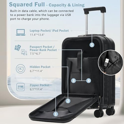 Merax Luggage Sets 2 Piece Front Opening, Hardside 20/24 IN Suitcase - color: Black, style: Luggage Set With Top Open 20