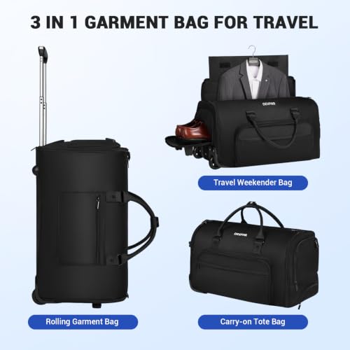 DEVPNR Rolling Garment Bags for Travel 59L, Black - color: Black