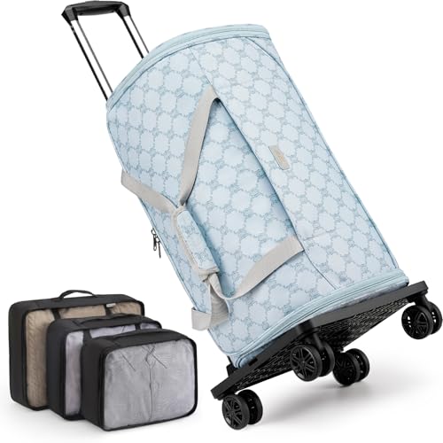 Rolling Garment Bag for Travel, 50L Duffle Bag with Shoe Compartment, 4pcs - color: Blue