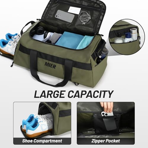 MIER Men's 60L Gym Duffle Bag Large Weekender Travel Duffel Backpack, Green - color: Green