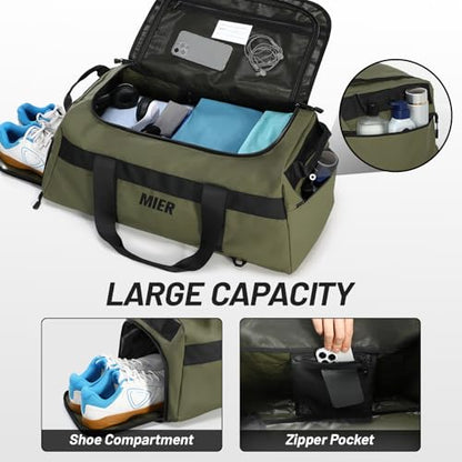 MIER Men's 60L Gym Duffle Bag Large Weekender Travel Duffel Backpack, Green - color: Green