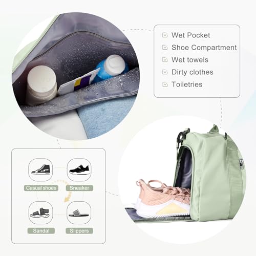 Gym Bag Womens with Shoes Compartment Travel Duffel Bag Grass Green - color: B18-Grass Green+Toiletry Bag