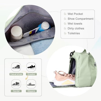 Gym Bag Womens with Shoes Compartment Travel Duffel Bag Grass Green - color: B18-Grass Green+Toiletry Bag