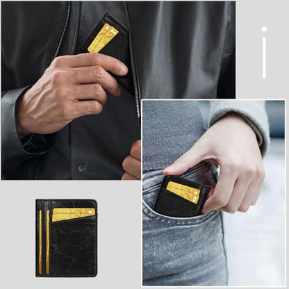 Unaone Slim Minimalist Wallet - Premium Leather Wallets - color: Crackle Black
