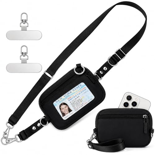 Clip and Go Strap for Phone,Crossbody Phone Lanyard Adjustable and Detachable Wristlet Wallet with ID Window