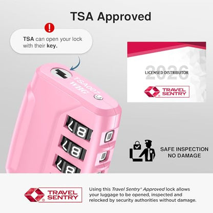 Puroma 2 Pack TSA Approved Luggage Locks 4 Digit Code Cable Lock Basic Pink - color: Basic Pink