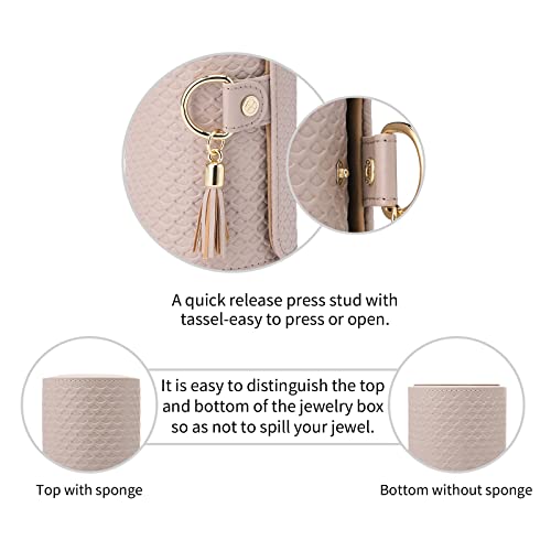 VLANDO Travel Jewelry Organizer, 3 Tier Roll Up Design, Hard Shell Storage - color: Grey&Khaki