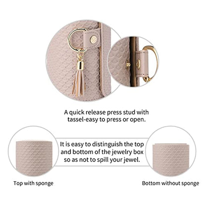 VLANDO Travel Jewelry Organizer, 3 Tier Roll Up Design, Hard Shell Storage - color: Grey&Khaki