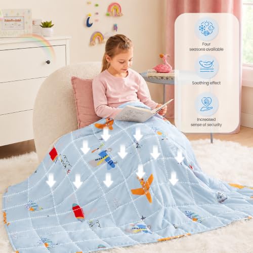 Weighted Blanket 7lbs Small Heavy Throw Blanket Gifts 41"x60" Airplane - color: Blue Airplane, size: 41"×60" 7lbs