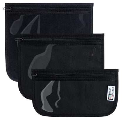 HIONXMGA Set of 3 Clear Travel Toiletry Bag, TSA Approved, Quart Size S/M/L - color: Black, Mixed Sizes