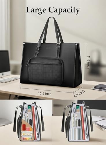 MATEIN 15.6 Inch Laptop Tote Bag with Insulated Lunch Compartment for Women - color: Black, size: 15.6 Inch