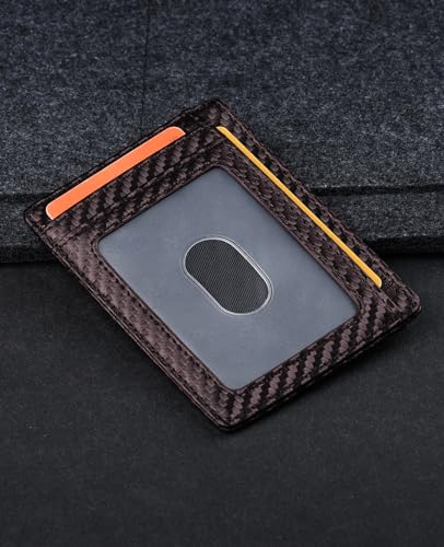 Buffway Slim Minimalist Front Pocket RFID Blocking Leather Wallets for Men and Women - Carbon Fiber Coffee - color: Carbon Fiber Coffee