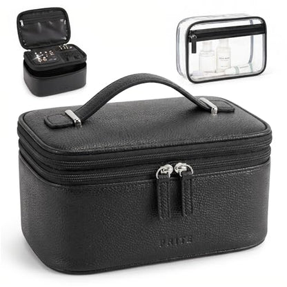 Prite 2 Pcs Makeup Bag Set Travel Cosmetic Case with Clear Toiletry Bag - color: Black