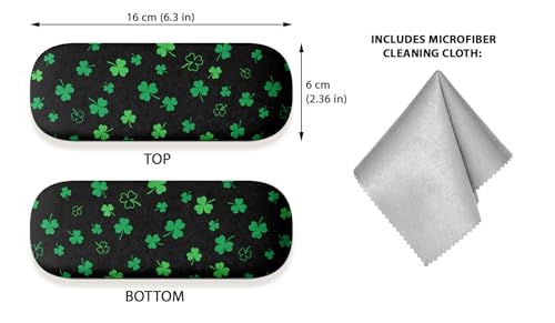 WIRESTER Hard Shell Eyeglasses Case, Clamshell Sunglasses Holder Protective Cover with Microfiber Cloth - color: Shamrock Clover Leaves