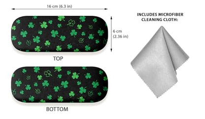 WIRESTER Hard Shell Eyeglasses Case, Clamshell Sunglasses Holder Protective Cover with Microfiber Cloth - color: Shamrock Clover Leaves