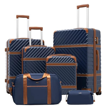 Coolife PC Hardshell Luggage, TSA Lock, Spinner Wheels, 3-Piece Set - color: Navy, size: 6 piece set