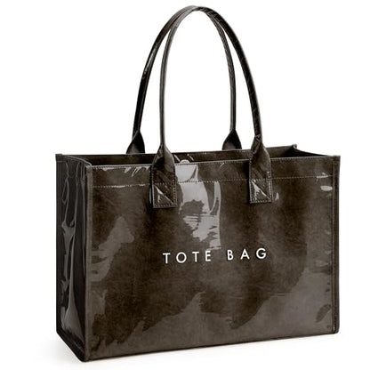 KALIDI PVC Tote Bag Women’s Kraft Paper Work Handbags Purses with Top Handle - color: Coffee