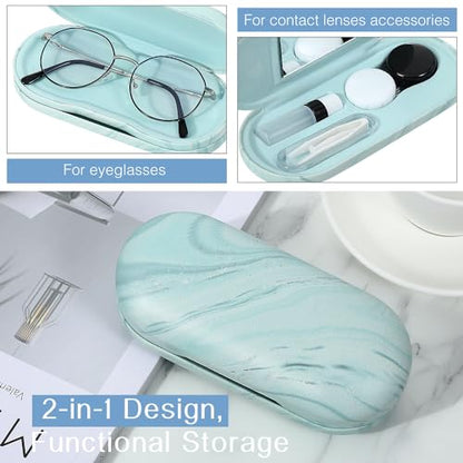 MoKo Double Eyeglass Case,Glasses and contact case 2 in 1 with Mirror - color: Blue Water Color