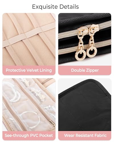 Marscamd Travel Jewelry Case Organizer, Foldable Jewelry Bag, Black - color: Black