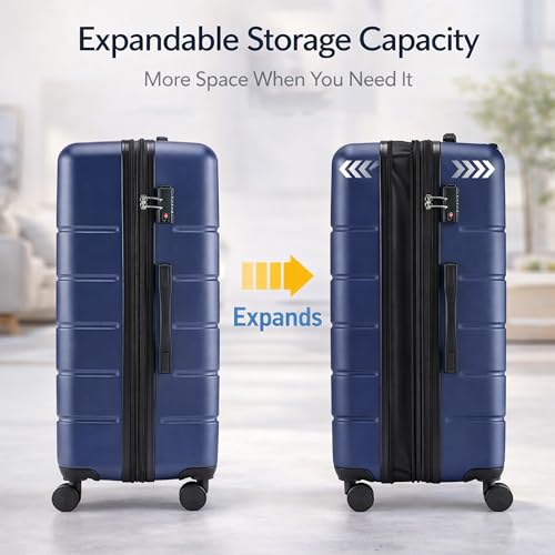 24 Inch Hardside Checked Luggage, Expandable Suitcase with Spinner Wheels, Lightweight Durable Hard Shell Luggage with TSA Lock,Black - color: Blue, size: 24IN
