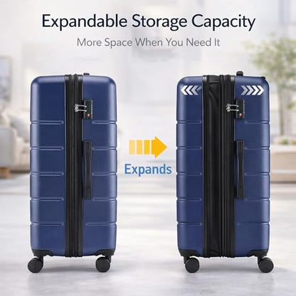 24 Inch Hardside Checked Luggage, Expandable Suitcase with Spinner Wheels, Lightweight Durable Hard Shell Luggage with TSA Lock,Black - color: Blue, size: 24IN