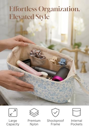 TeeYee Nylon Hair Tools Travel Bag for Dyson Airwrap Quilted Toiletry Bag - color: Blueflower