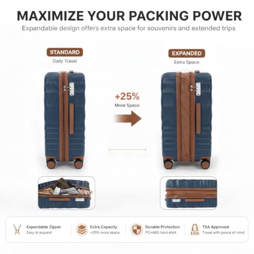 Rosamo 5-Piece Hard Shell Expandable Luggage Set, Airline Approved Carry-On - color: Dark Blue
