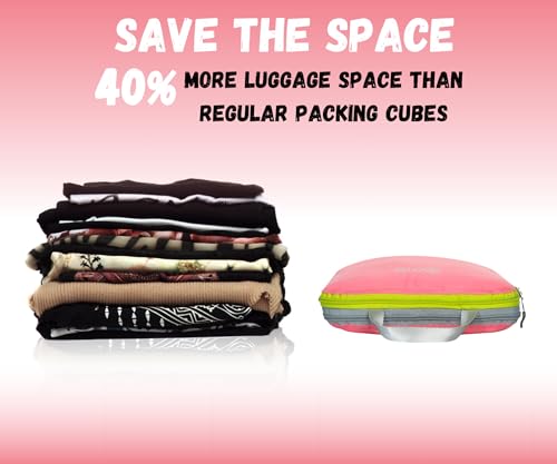 Compression Packing Cubes Set, Suitcase and Backpack Travel Organizer Bags - color: Pink Rose, size: 6Piece