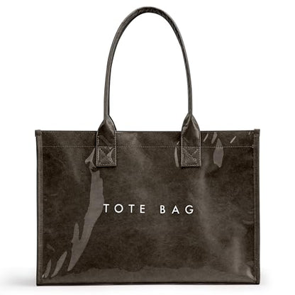 KALIDI PVC Tote Bag Women’s Kraft Paper Work Handbags Purses with Top Handle - color: Coffee