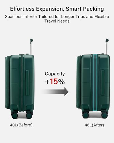 Hanke Hardside Expandable Carry On Luggage, 20 Inch Top Opening Suitcase - color: Blackish Green, size: 20 Inch EXT