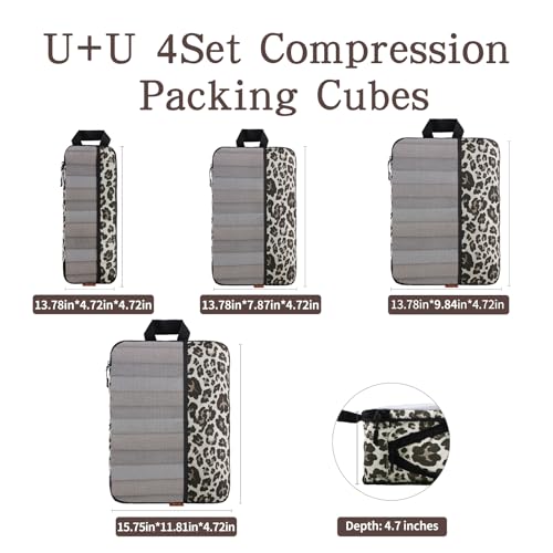 U+U 4 Set Compression Packing Cubes, Travel Organizers (Leopard) - color: Leopard-02, size: 4 Set