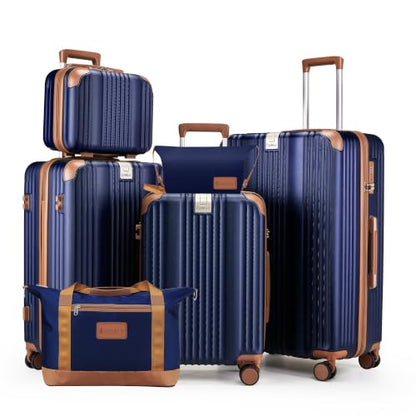 Luggage Set 6 Piece Luggage with PC+ABS Hardshell TSA Lock Spinner Wheels Carry on Lightweight Suitcase Cup Holder，YKK Zippers and Hoot(Navy, 6 piece sets（14/20/24/28/DB/TB）) - color: Navy, size: 6 piece sets（14/20/24/28/DB/TB）