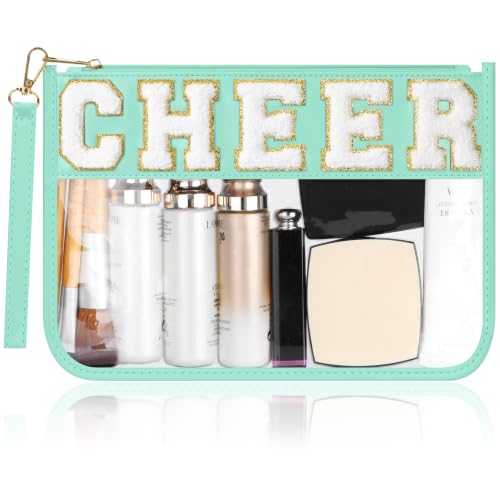 BuyCard Cheer Gifts Chenille Letter Bags Clear Flat Makeup Bag, Mint Green - color: Mint Green-Cheer