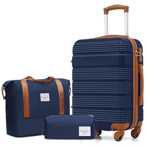 LONG VACATION Luggage Sets with Spinner Wheels, Carry on Suitcase 3 Piece - color: NAVY, size: 3 piece set(DB)