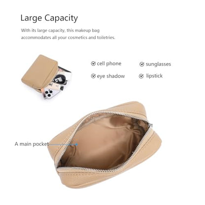 Makeup Bag for Purse Travel Cosmetic Bag (PU Sandy) - color: Sandy