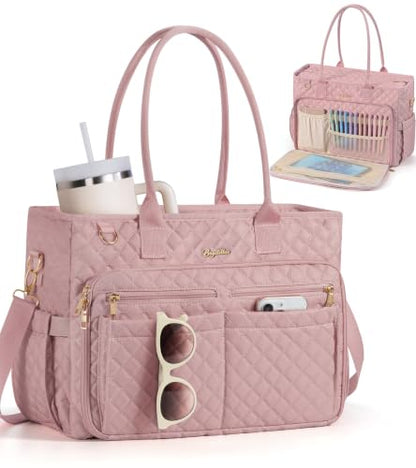 Bagstellar Teacher Tote Bag for Women, 15.6" Laptop Work Tote Computer Bag - color: Pink