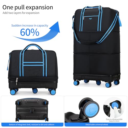Rolling Duffle Bag with Detachable Wheels, Large Capacity Expandable Foldable Suitcase for Travel,Collapsible Luggage Carry on Duffel Overnight Weekend Bags - color: Black