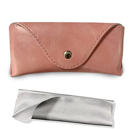 LogHog Portable Leather Glasses Case,Flexible Sunglasses Pouch Slim Case for Women Men Horizontal Eyeglass Case - color: Button -Pink