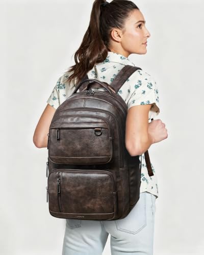 LATMAP Vegan Leather Backpack 17Inch Laptop Backpack for Women Men Coffee - color: Coffee Color